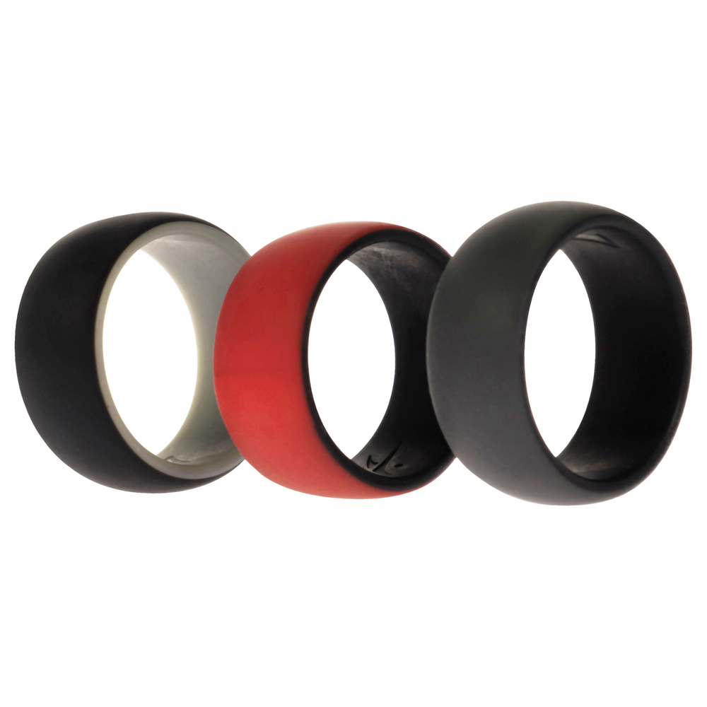 Silicone Wedding 2Layer Dome Ring Set - Black-Red by ROQ for Men - 3 x 7